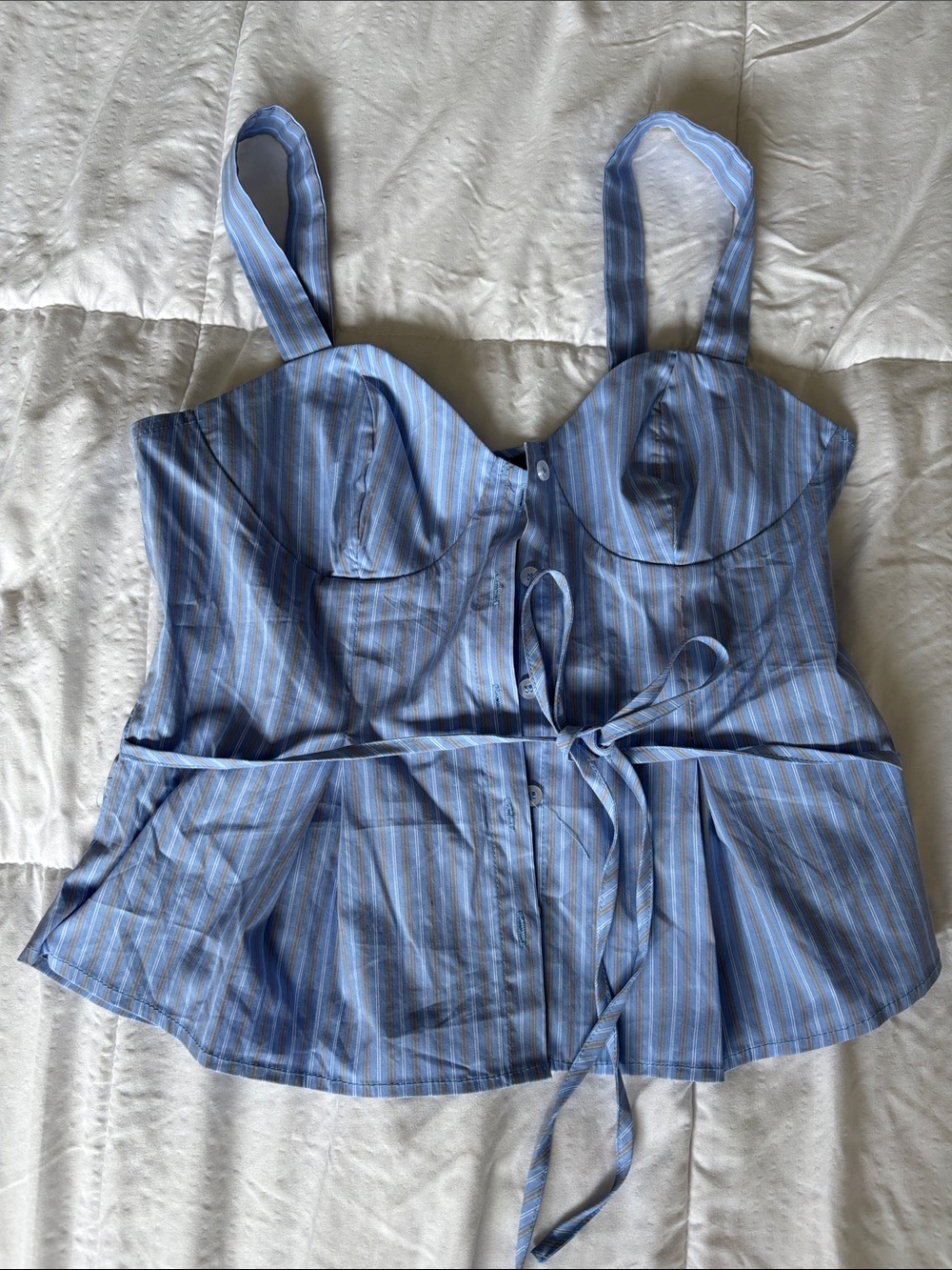 Blue Striped Tie-Waist Button Down Corset Top